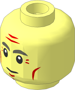 Minifig Head with Stern Face, Dark Bluish Grey Eyebrows, Medium Nougat Wrinkles, Cheek Lines and Chin Dimple Pattern