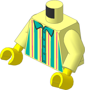Minifig Torso with Arms and Yellow Hands with Shirt, Dark Turquoise and Dark Pink Vertical Stripes Pattern