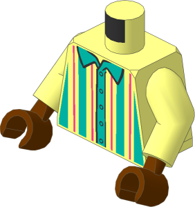 Minifig Torso with Arms and Reddish Brown Hands with Shirt, Dark Turquoise and Dark Pink Vertical Stripes Pattern