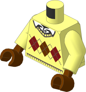 Minifig Torso with Arms and Reddish Brown Hands with Argyle Sweater and White Shirt Collar Pattern