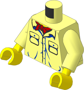 Minifig Torso with Arms and Yellow Hands with Two Pocket Shirt with Red Bandana and Light Nougat Neckline Pattern