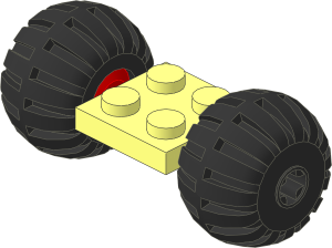 Plate  2 x  2 with Red Wheels and Wheels 13 x 20 Solid Rubber