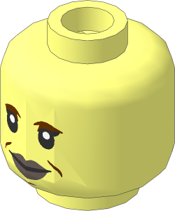 Minifig Head with Reddish Brown Eyebrows and Wrinkles and Dark Brown Lips Mouth Open / Closed 2-Sided Pattern
