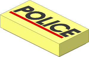 Tile  1 x  2 with Black "POLICE" and Red Line Pattern