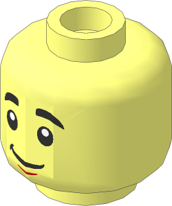 Minifig Head with Black Thick Eyebrows and Lopsided Grin / Scared 2-Sided Pattern