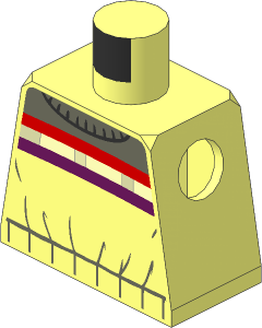 Minifig Torso with Vest with Dark Bluish Grey Panel and Creases, Red, Bright Light Orange and Dark Azure Stripes Pattern