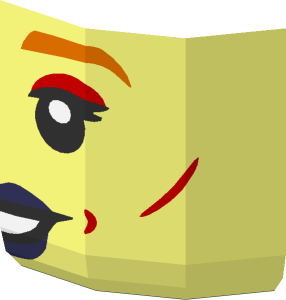 ~Minifig Head with Dark Orange Eyebrows and Coral Lips Open Mouth Smile Half Pattern