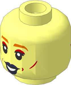 Minifig Head with Dark Orange Eyebrows, Coral Lips, Lopsided Grin / Open Mouth Smile 2-Sided Pattern