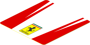 Sticker  1.9 x  1.8 with Ferrari Square Badge and Red Stripes on White Background