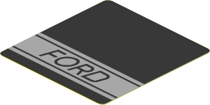 Sticker  1.9 x  1.8 with Black Ford Text in Grey Stripe on Black Background