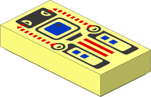 Tile  1 x  2 with Blue Screen, Red and Silver Panel Pattern