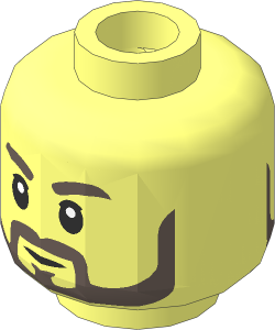Minifig Head with Dark Brown Eyebrows and Full Beard, Open Mouth Smile / Neutral 2-Sided Pattern