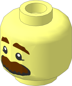 Minifig Head with Reddish Brown Bushy Eyebrows and Large Mustache Pattern