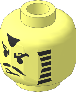 Minifig Head with Moustache, Angry Eyebrows and Striped Sideburns Pattern