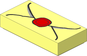 Tile  1 x  2 with Envelope, Red Wax Seal and Light Bluish Grey Shadows Pattern