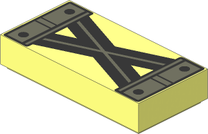 Tile  1 x  2 with Black and Dark Bluish Grey Crossed Lines and 4 Rivets Pattern