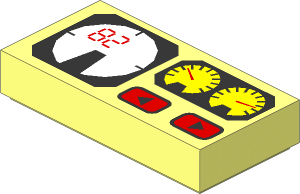Tile  1 x  2 with Red "82" and Yellow and White Gauges Pattern