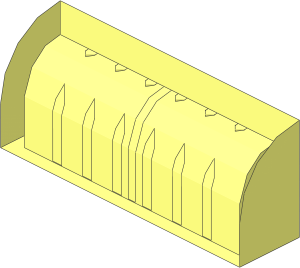 ~Brick  1 x  4 x  1.333 with Curved Top with Lowered Middle Reinforcer without Front Surface