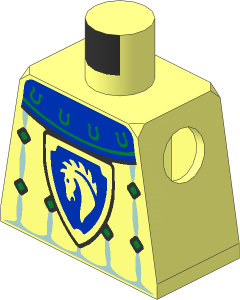 Minifig Torso with Blue Collar with Gold Horseshoes Surcoat, Sand Blue Trim with Diamonds and Horse Knight Shield Pattern
