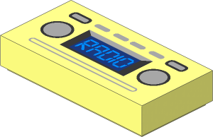 Tile  1 x  2 with Light Blue 'RADIO' and Metallic Silver Buttons Pattern