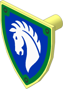 Minifig Shield Triangular with White Horse Head on Blue Background with Gold Border Pattern