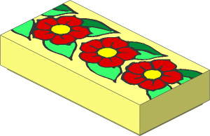 Tile  1 x  2 with 3 Red and Yellow Flowers on LightGreen/Green Leaves Pattern
