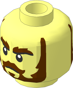 Minifig Head with Reddish Brown Bushy Eyebrows, Moustache, Beard and Sideburns, Stern / Open Mouth Smile 2-Sided Pattern