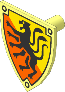 Minifig Shield Triangular with Black Displacer Beast on Orange & Yellow Background Pattern