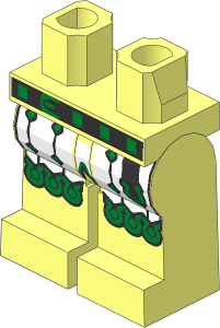 Minifig Hips and Legs with White Surcoat Ends, Gold Scalloped Edges, Diamonds and Horseshoe and Black Belt with Buckle Pattern