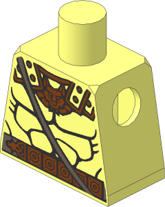 Minifig Torso with Bare Chest Muscles Outline with Copper Wolf Head and Dark Brown Belt Pattern