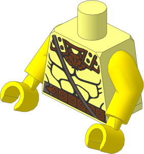 Minifig Torso with Arms and Hands with Bare Chest Muscles Outline with Copper Wolf Head and Dark Brown Belt Pattern