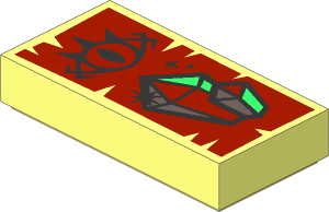 Tile  1 x  2 with Goblin Eye and 2 Sparkling Crystals on Yellowish Green Parchment Background Pattern