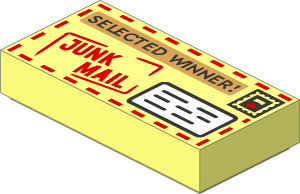 Tile  1 x  2 with Mail Envelope with Black "SELECTED WINNER!" and Red "JUNK MAIL" Pattern