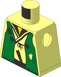 Minifig Torso with Tattered Green Vest, Yellow Neck and Silver Dagger Pattern