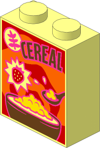 Brick  1 x  2 x  2 with "CEREAL" Box, Strawberry & Swirl Pattern