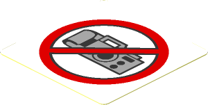 Sticker  1.8 x  1.8 with Camera Prohibited Sign on White Background