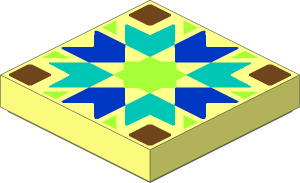Tile  2 x  2 with Dark Turquoise and Blue Chevrons, Medium Azure Squares, Warm Pink Star and Triangles Pattern