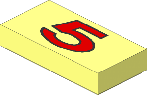 Tile  1 x  2 with Red "5" Pattern