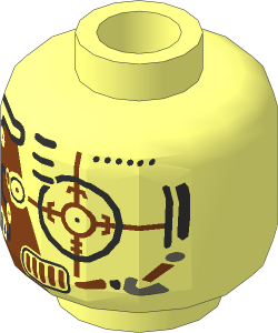 Minifig Head Robot with Copper Skin and Silver Eyepiece Pattern