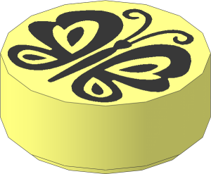 Tile  1 x  1 Round with Black Butterfly Pattern