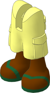 Figure Friends with Cargo Pants with Reddish Brown Legs and Dark Green V-Shaped Straps Sandals Pattern