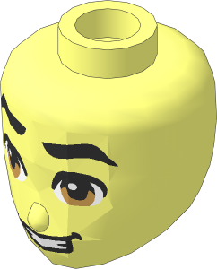 Figure Friends Head with Black Thick Eyebrows, Dark Tan Eyes, and Lopsided Open Mouth Smile Pattern