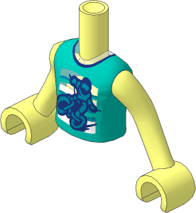 Figure Friends Boy Torso and Arms with Dark Turquoise Shirt with Bright Light Orange Collar and Reddish Orange Motorcycle Pattern