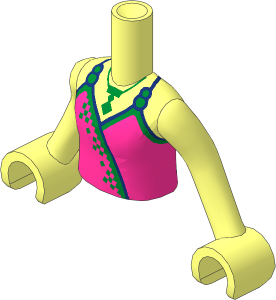 Figure Friends Girl Torso with Magenta Sleeveless Dress Top with Dark Blue and Gold Trim and Necklace Pattern