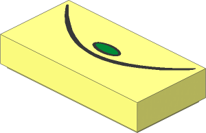 Tile  1 x  2 with Black Arc and Metallic Gold Button Pattern