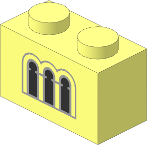 Brick  1 x  2 with  3 Black and Light Bluish Grey Castle Window Pattern