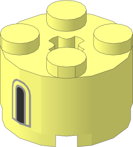 Brick  2 x  2 Round with Black and Light Bluish Grey Castle Window Pattern