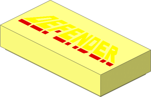 Tile  1 x  2 with Yellow and Red "DEFENDER" Pattern