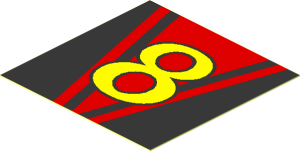 Sticker  1.9 x  1.9 with Yellow "8" on Red Stripes