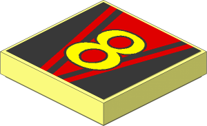 Tile  2 x  2 with Yellow "8" on Red Stripes Sticker